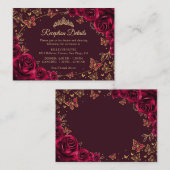 Burgundy Gold Quinceanera Reception Details エンクロージャーカード (正面/裏面)