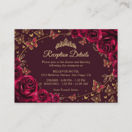 Burgundy Gold Quinceanera Reception Details エンクロージャーカード