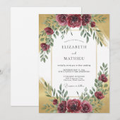 Burgundy Gold Refined Autumn Wedding 招待状 (正面/裏面)