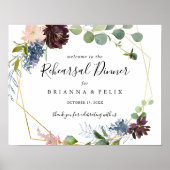 Burgundy Gold Rehearsal Dinner Welcome Sign ポスター (正面)