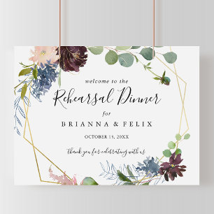 Burgundy Gold Rehearsal Dinner Welcome Sign ポスター