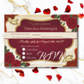 Burgundy & Gold Rose Quinceañera RSVP Card エンクロージャーカード