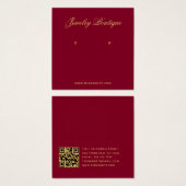 Burgundy Gold Script QR Code Earring Display Card (正面&裏面)