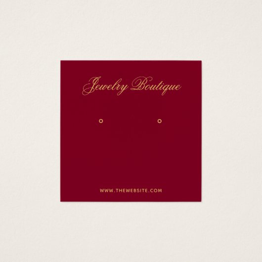 Burgundy Gold Script QR Code Earring Display Card (正面)