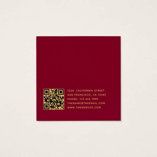 Burgundy Gold Script QR Code Earring Display Card (裏面)