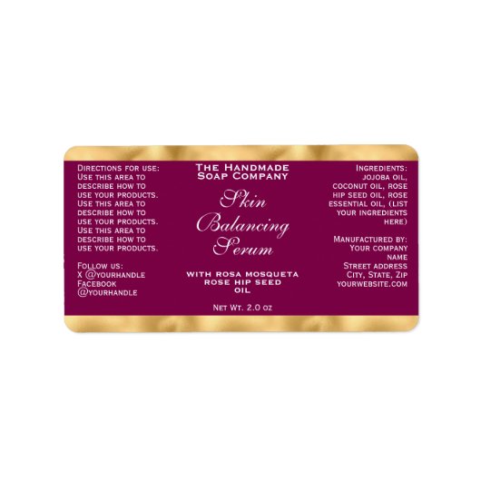 Burgundy Gold Small Dropper Bottle Label  ラベル (正面)