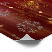 Burgundy Gold Sparkling Snow Flakes ポスター (角)