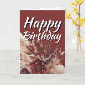 Burgundy Gold Watercolor Floral Happy Birthday カード (黄色い花)