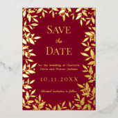Burgundy gold wedding Save the Date foil card 箔招待状 (正面)
