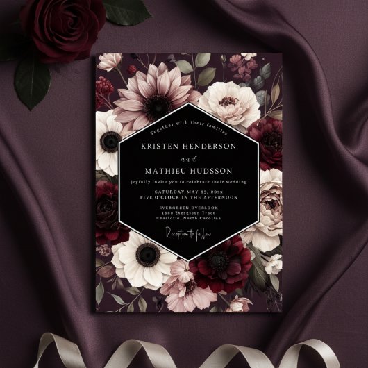 Burgundy Gothic Bloom Wedding 招待状