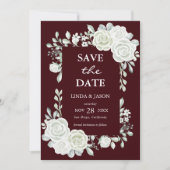 Burgundy Gothic Roses Wedding Save The Date Card 招待状 (正面)