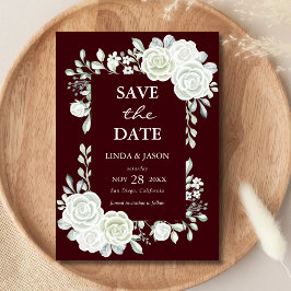 Burgundy Gothic Roses Wedding Save The Date Card 招待状