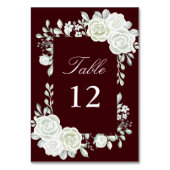 Burgundy Gothic White Roses Wedding Table Numbers テーブルナンバー (正面)