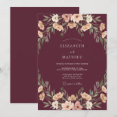 Burgundy Graceful Bohemian Wedding 招待状 (正面/裏面)