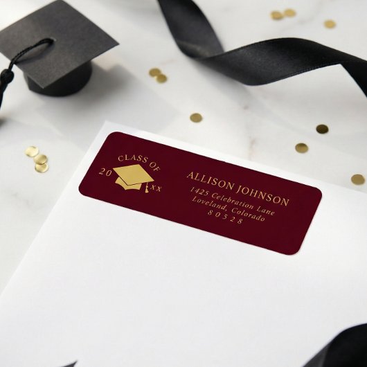 Burgundy Graduation Cap Return Address ラベル