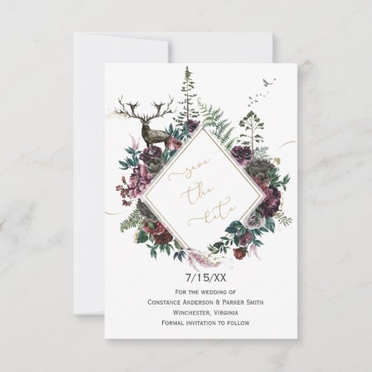 Burgundy & Grayフローラと鹿の保存日付 (正面)