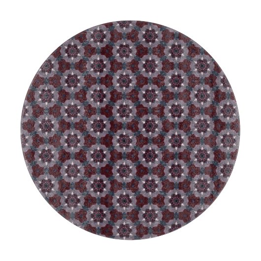 Burgundy & Gray Floral Painted Quilt カッティングボード (正面)