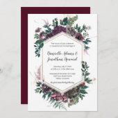 Burgundy Gray Geometricフローラ結婚ズ 招待状 (正面/裏面)
