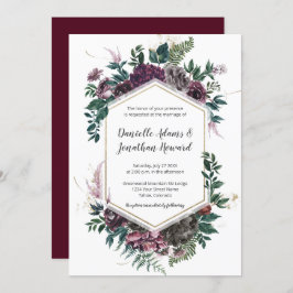 Burgundy Gray Geometricフローラ結婚ズ 招待状