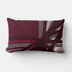 Burgundy Gray & White 芸術的抽象芸術線形 ランバークッション