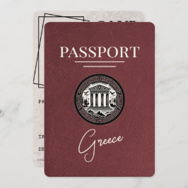 Burgundy Greece Passport日付カードの保存 セーブザデート