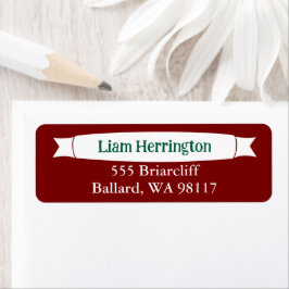 Burgundy & Green Address Label with Banner ラベル