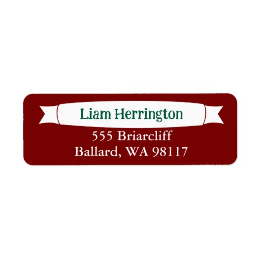Burgundy & Green Address Label with Banner ラベル (正面)