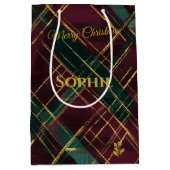 Burgundy, Green, and Gold Abstract Plaid Christmas ミディアムペーパーバッグ (正面)