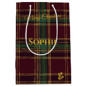 Burgundy, Green, & Gold Plaid Christmas Custom ミディアムペーパーバッグ (正面)