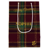 Burgundy, Green, & Gold Plaid Christmas Custom ミディアムペーパーバッグ (裏面)