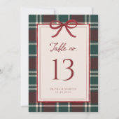 Burgundy Green Plaid Christmas Bow Table Numbers (正面)