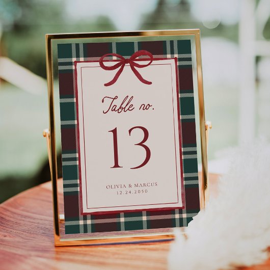 Burgundy Green Plaid Christmas Bow Table Numbers