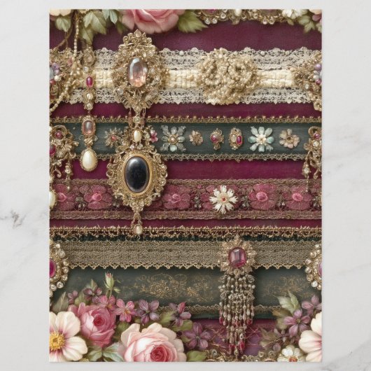 Burgundy Green Stripe Junk Journal Scrapbook Paper (正面)