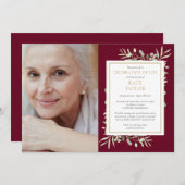 Burgundy Greeneryお祝い・オブ・ライフ写真 招待状 (正面/裏面)