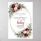 Burgundy Greenery Baby Shower Welcome Poster ポスター (正面)