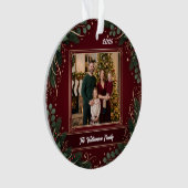Burgundy Greenery Family Photo Christmas Acrylic オーナメント (正面)