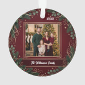 Burgundy Greenery Family Photo Christmas Acrylic オーナメント (裏面)
