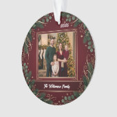 Burgundy Greenery Family Photo Christmas Acrylic オーナメント (正面)