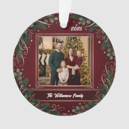 Burgundy Greenery Family Photo Christmas Acrylic オーナメント