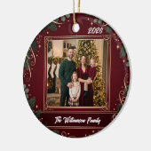 Burgundy Greenery Family Photo Christmas Ceramic セラミックオーナメント (左)