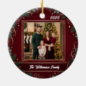 Burgundy Greenery Family Photo Christmas Ceramic セラミックオーナメント (裏面)