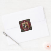 Burgundy Greenery Family Photo Christmas Sticker スクエアシール (封筒)
