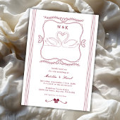 Burgundy Hand Drawn Swan Stripes Monogram Wedding 招待状