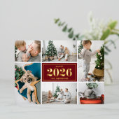 Burgundy Happy New Year 2026 Photo Collage 箔シーズンカード (立ち正面)