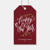 Burgundy Happy New Year Modern Calligraphy Wreath ギフトタグ (裏面)