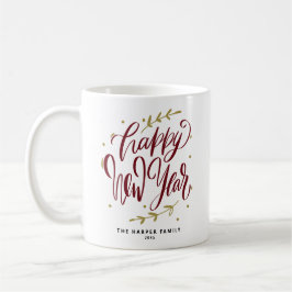 Burgundy Happy New Year Modern Calligraphy Wreath コーヒーマグカップ
