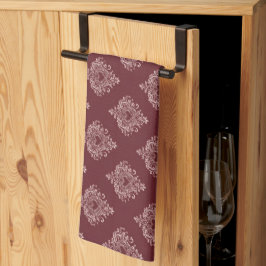 Burgundy Heart Damask Kitchen Towels キッチンタオル