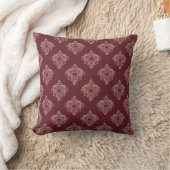 Burgundy Heart Damask Throw Pillow クッション (ブランケット)