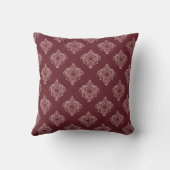 Burgundy Heart Damask Throw Pillow クッション (裏面)
