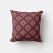 Burgundy Heart Damask Throw Pillow クッション (正面)